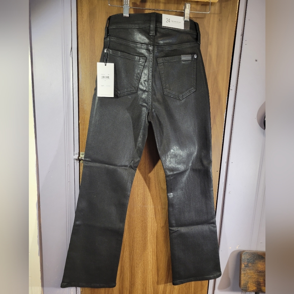 7 for all man kind coated denim jeans in black high waist slim kick